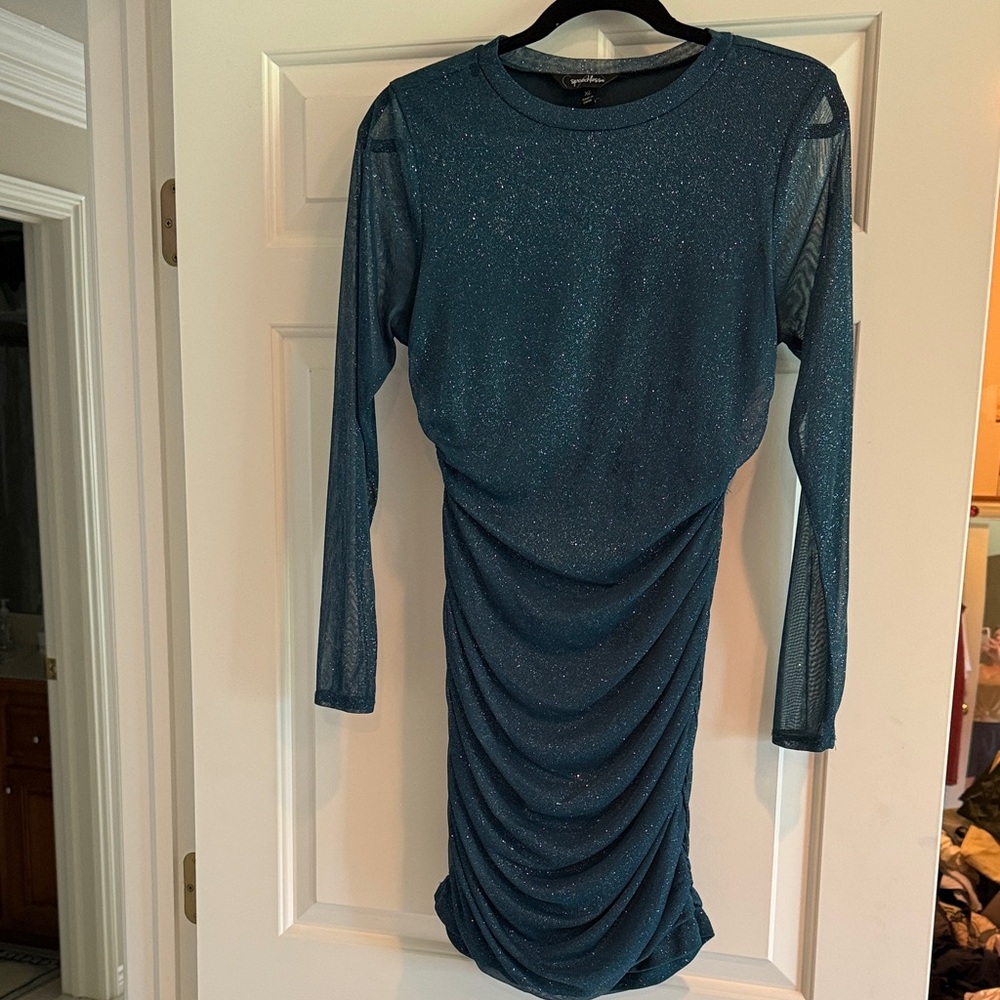 Speechless Sparkling Teal Long Sleeve Dress